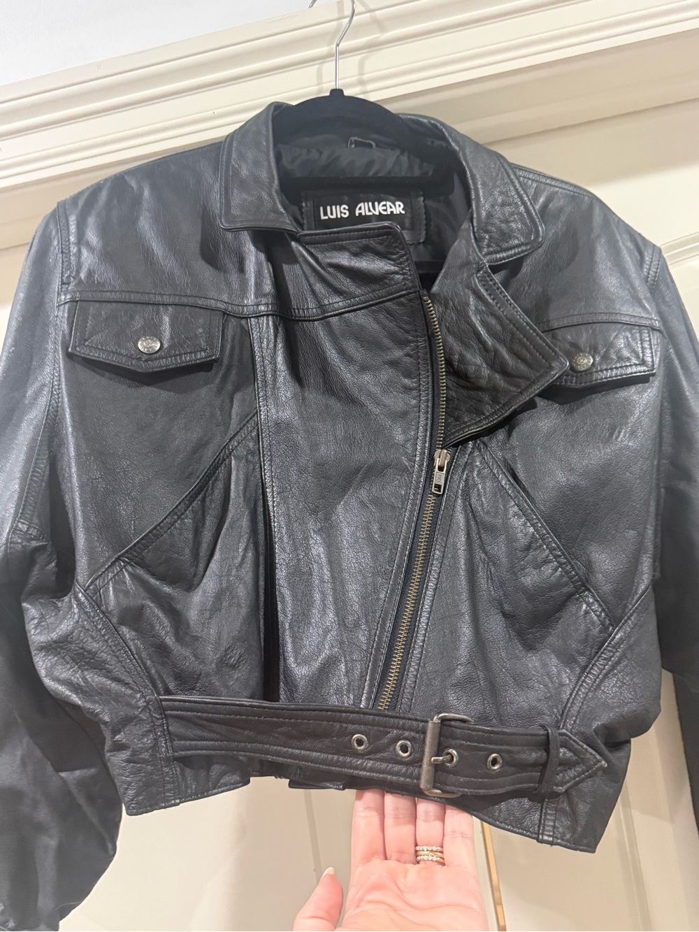 Vintage Luis Alvear Black Cropped Leather Moto Jacket 80s 90s